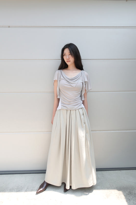 DRAPE 010 'Random Tuck Deep Slit Skirt'