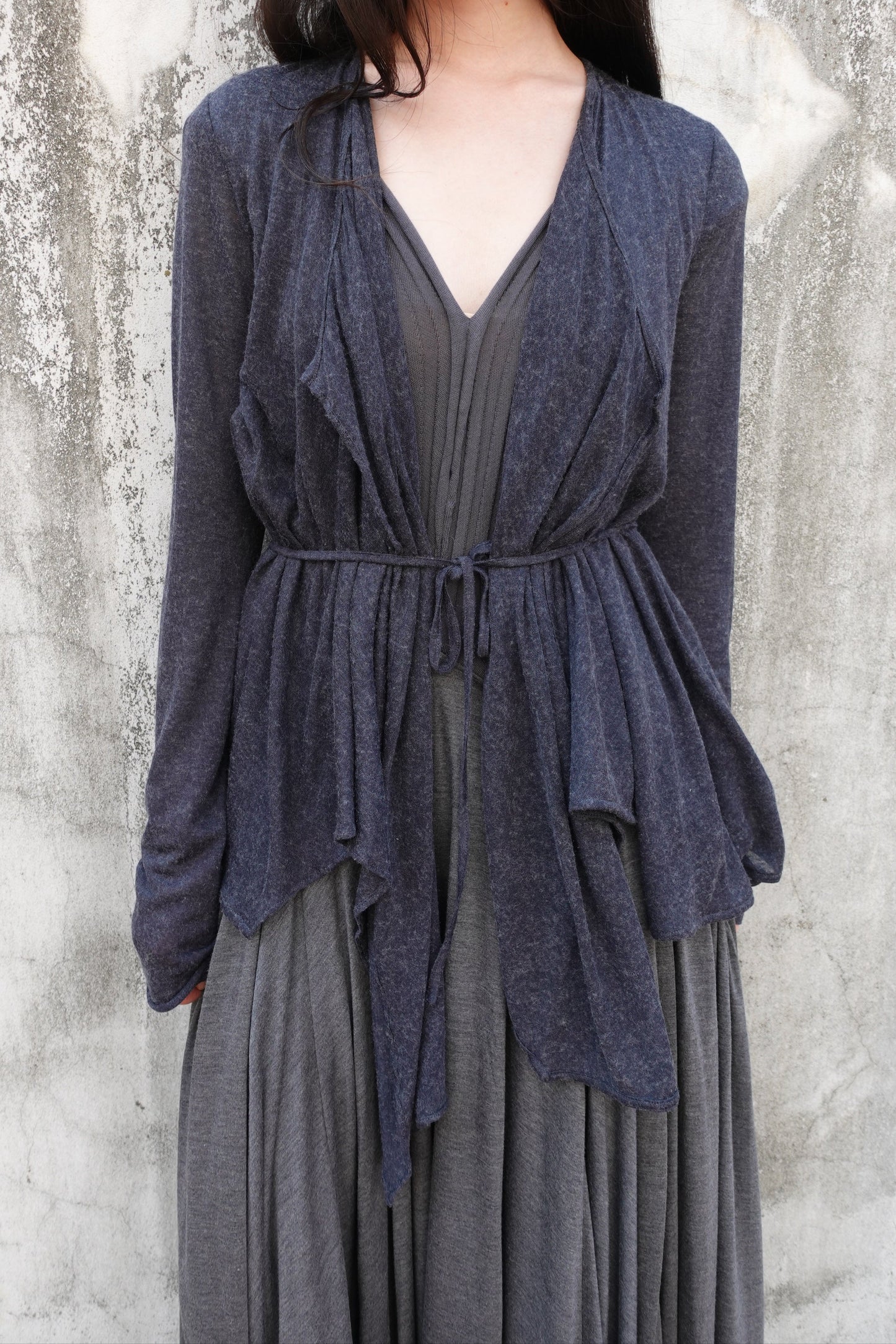 DRAPE 011 'Disheveled Drape Sheer Wool Cardigan'