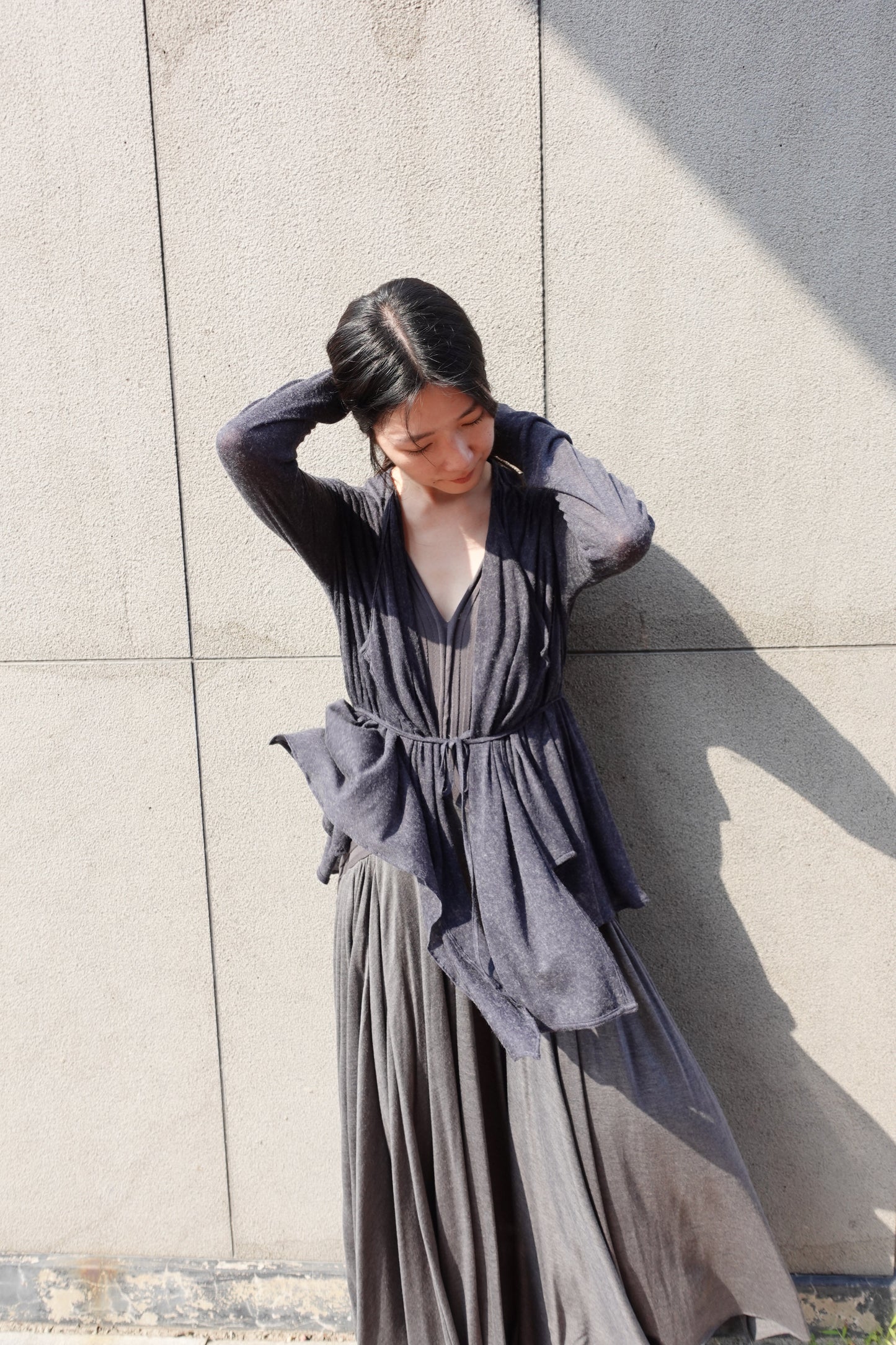 DRAPE 011 'Disheveled Drape Sheer Wool Cardigan'