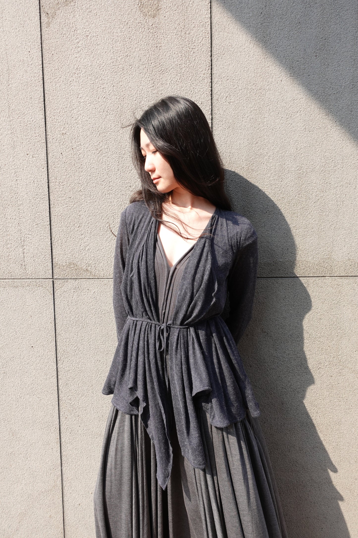 DRAPE 011 'Disheveled Drape Sheer Wool Cardigan'