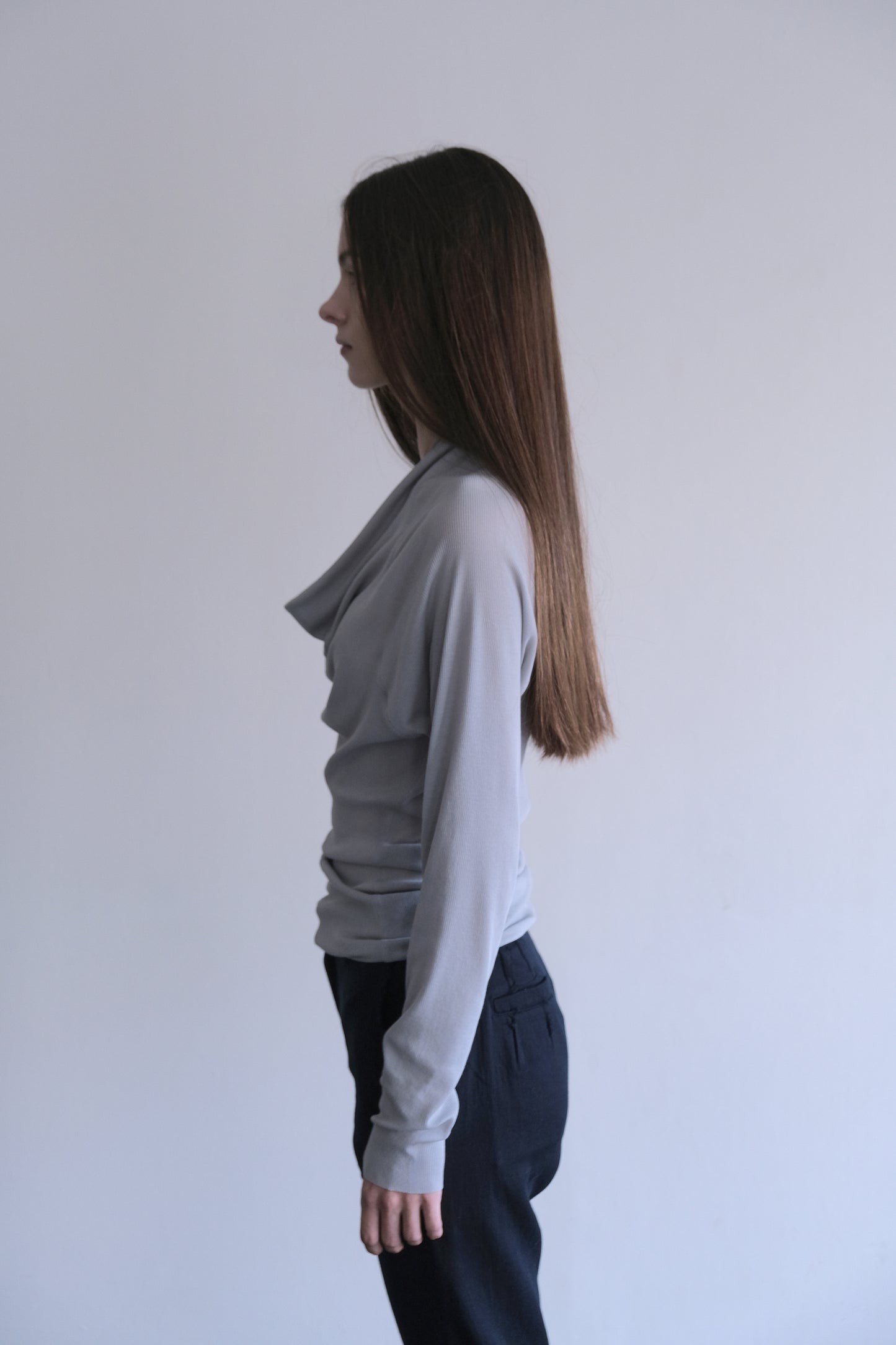 RIB 006 'Sheer Rib Cowl Jersey Top'