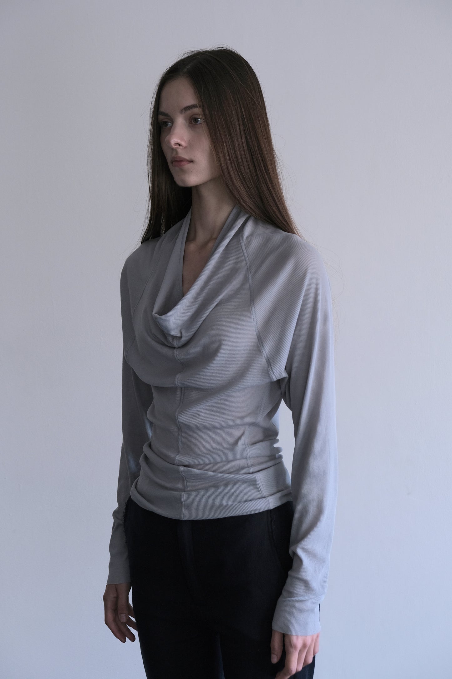 RIB 006 'Sheer Rib Cowl Jersey Top'
