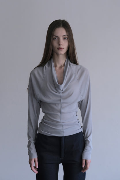 RIB 006 'Sheer Rib Cowl Jersey Top'