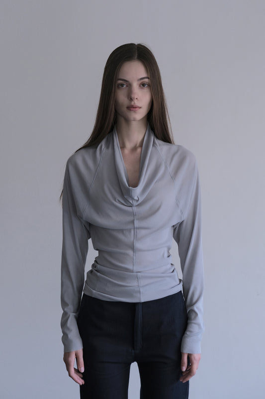 RIB 006 'Sheer Rib Cowl Jersey Top'