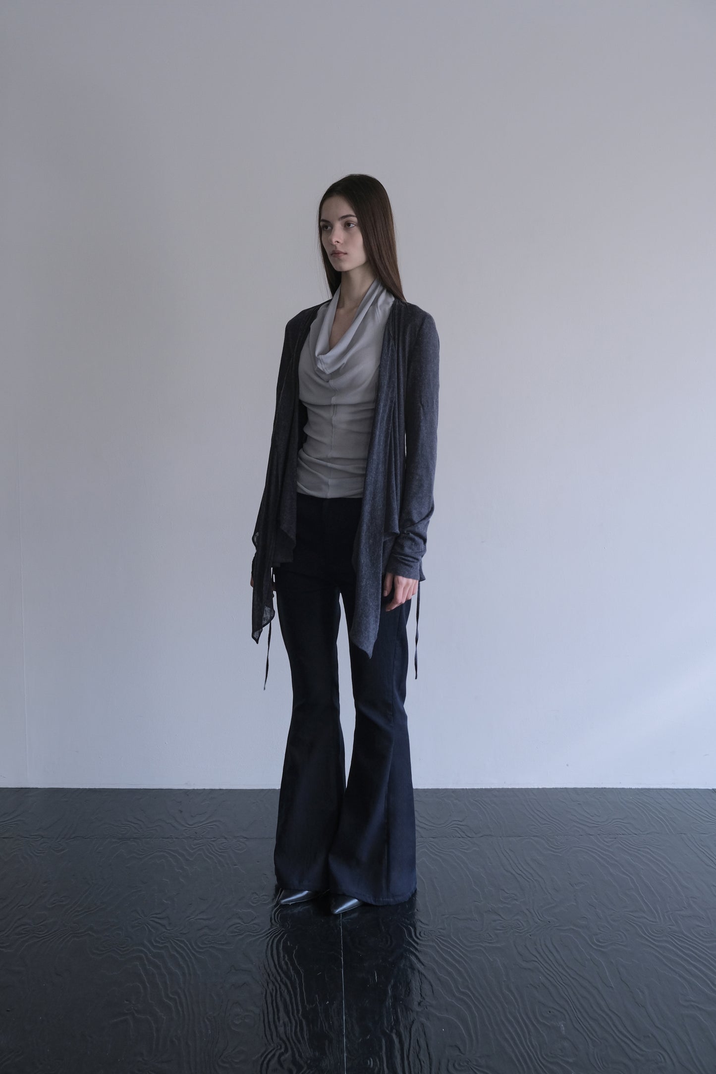 DRAPE 011 'Disheveled Drape Sheer Wool Cardigan'