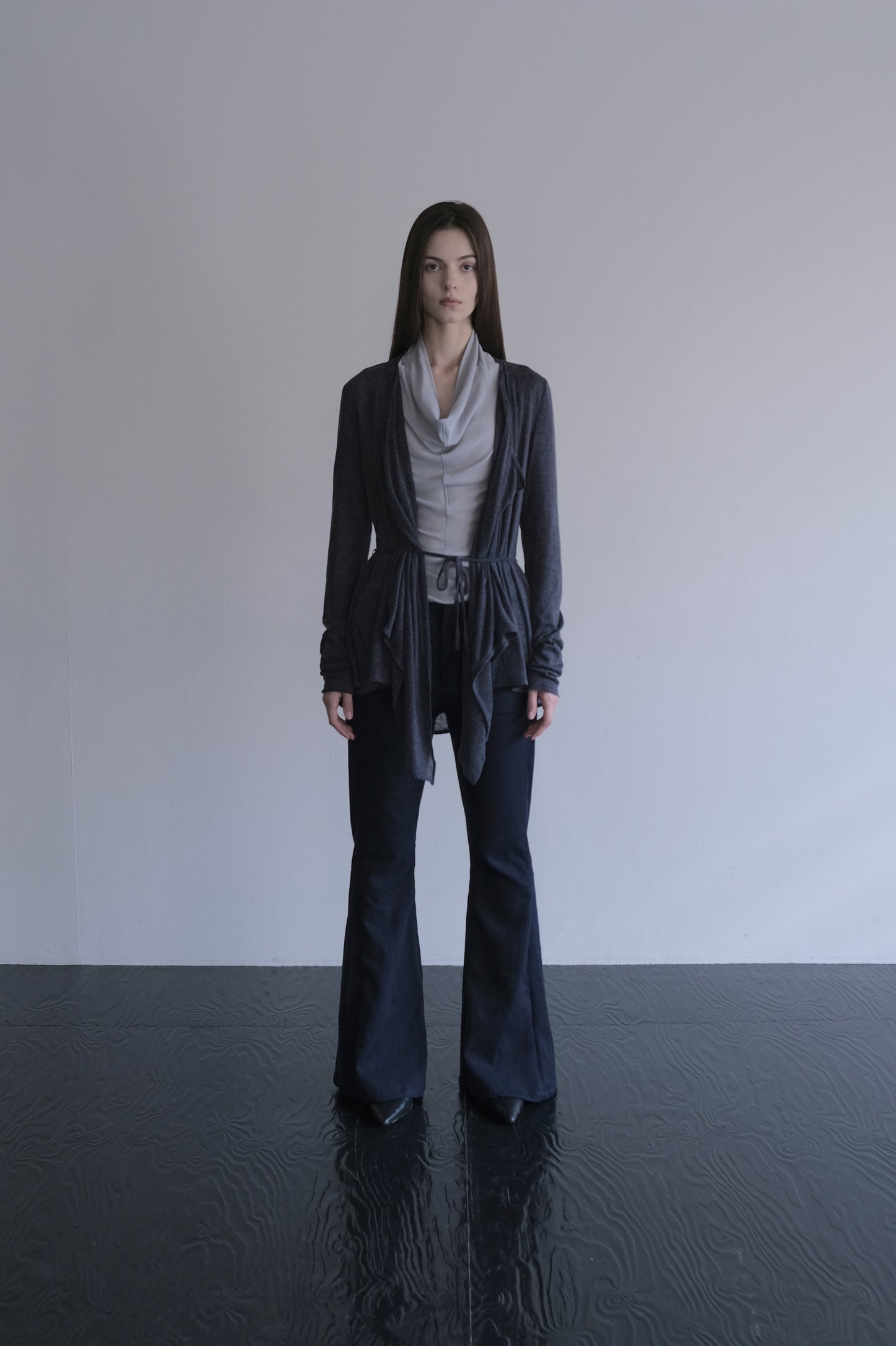 DRAPE 011 'Disheveled Drape Sheer Wool Cardigan'