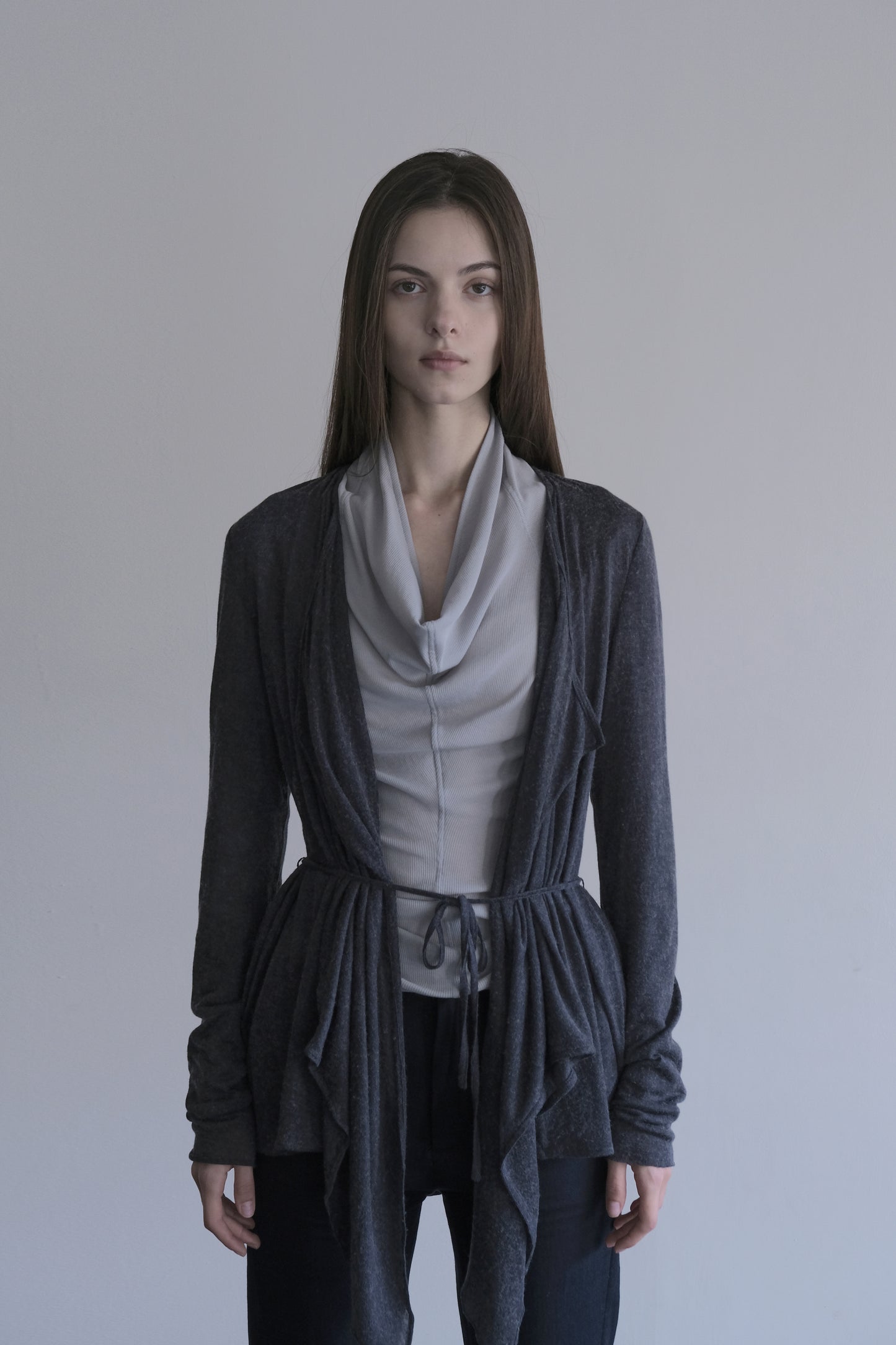 DRAPE 011 'Disheveled Drape Sheer Wool Cardigan'