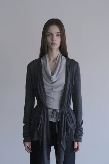DRAPE 011 'Disheveled Drape Sheer Wool Cardigan'