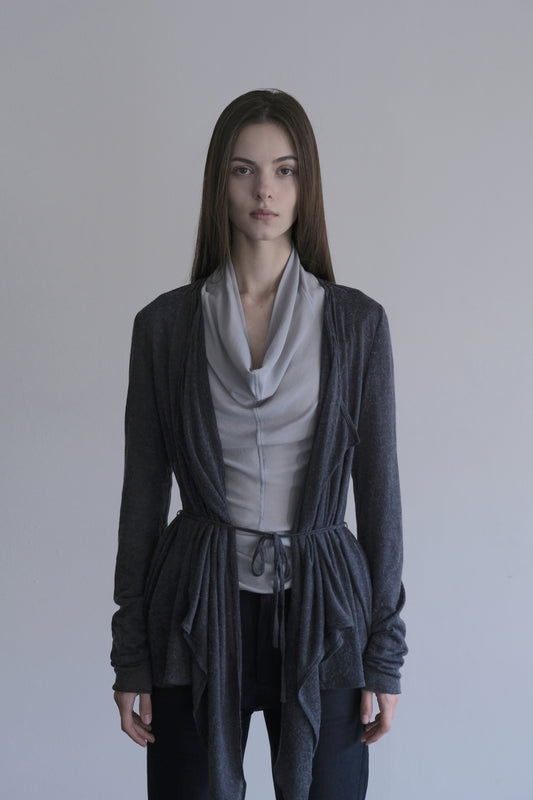 DRAPE 011 'Disheveled Drape Sheer Wool Cardigan'