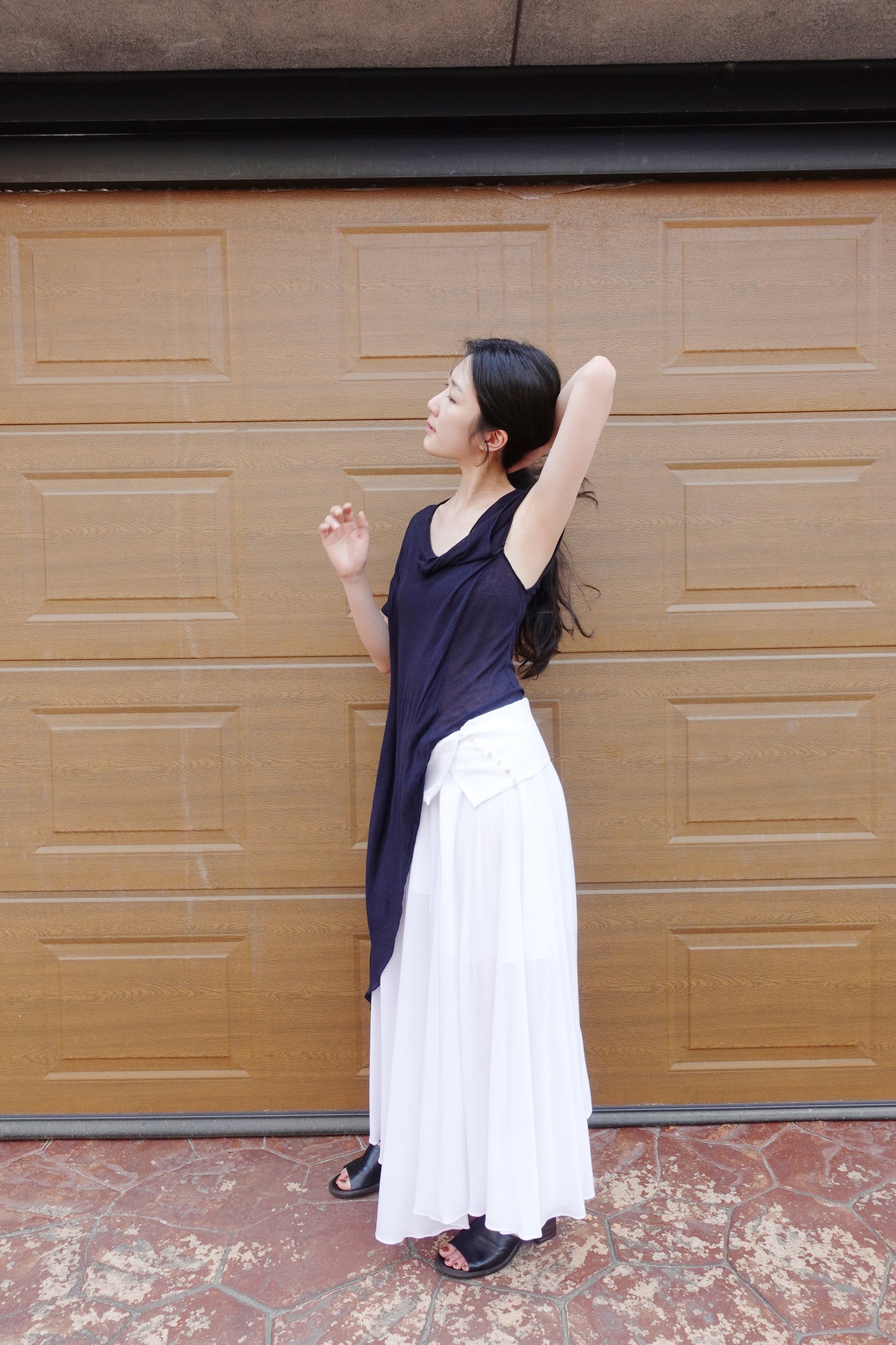 DRAPE 007 'Buttoned Linen-Jersey Skirt'