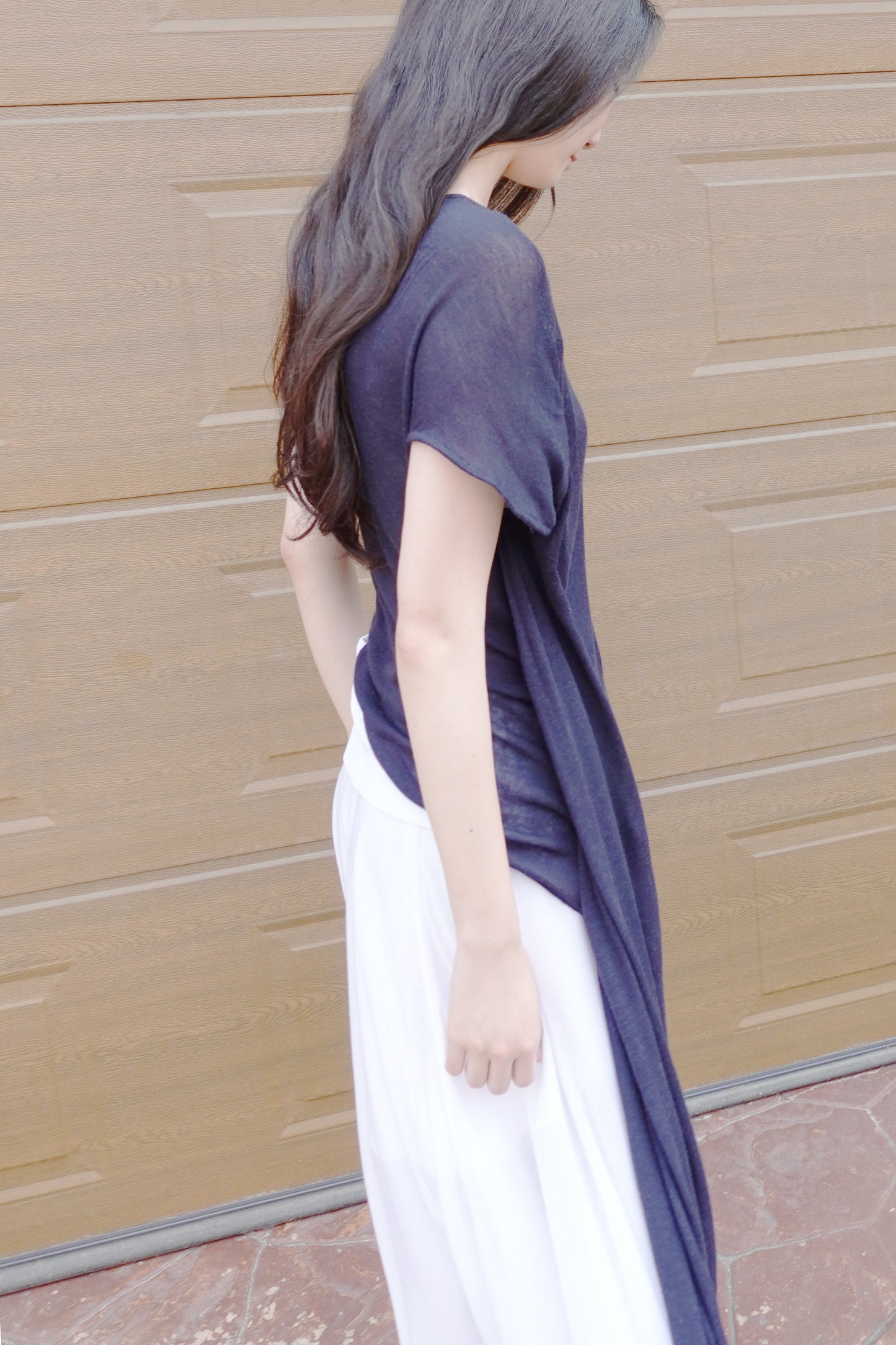 DRAPE 007 'Buttoned Linen-Jersey Skirt'