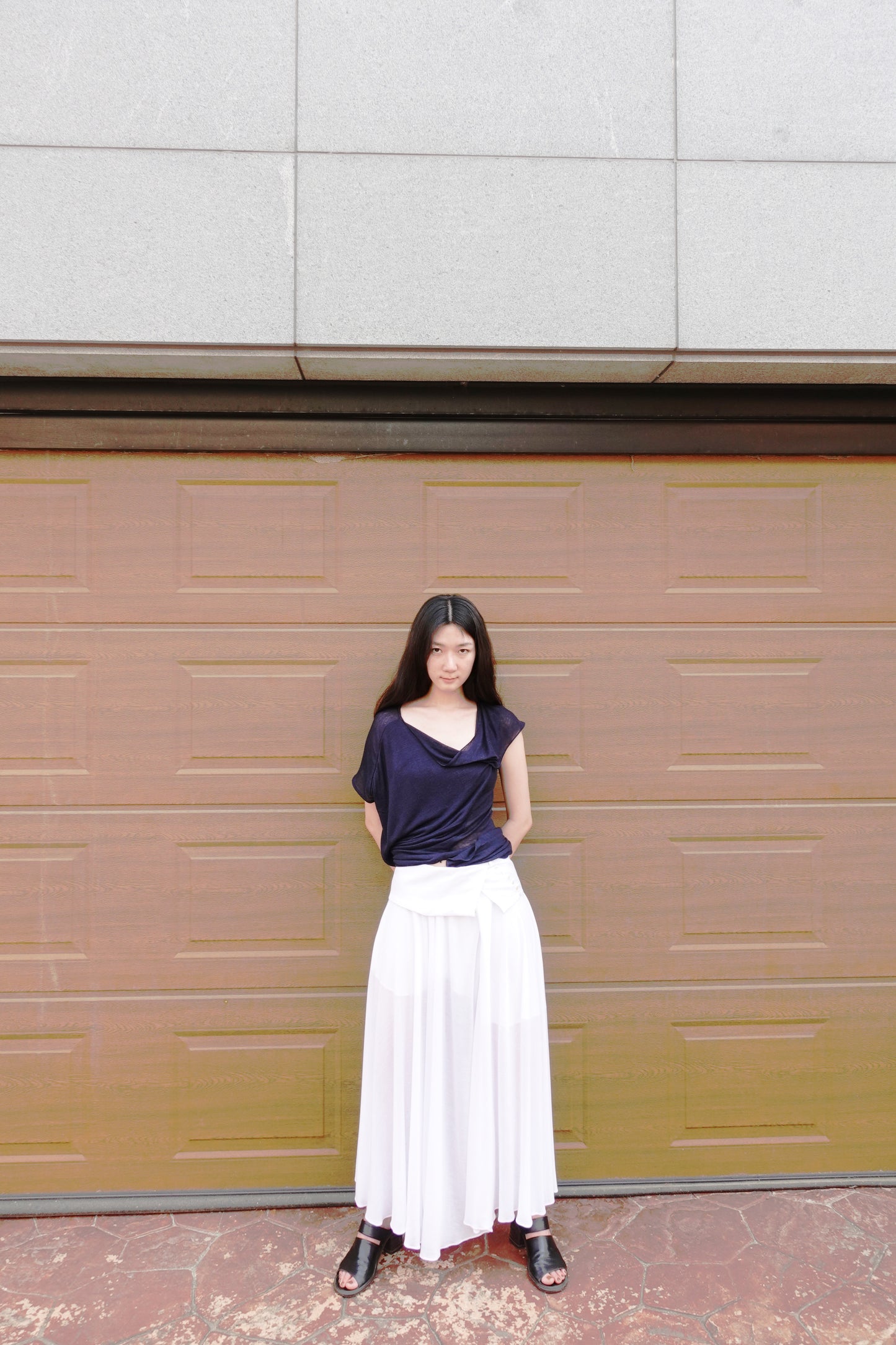 DRAPE 007 'Buttoned Linen-Jersey Skirt'