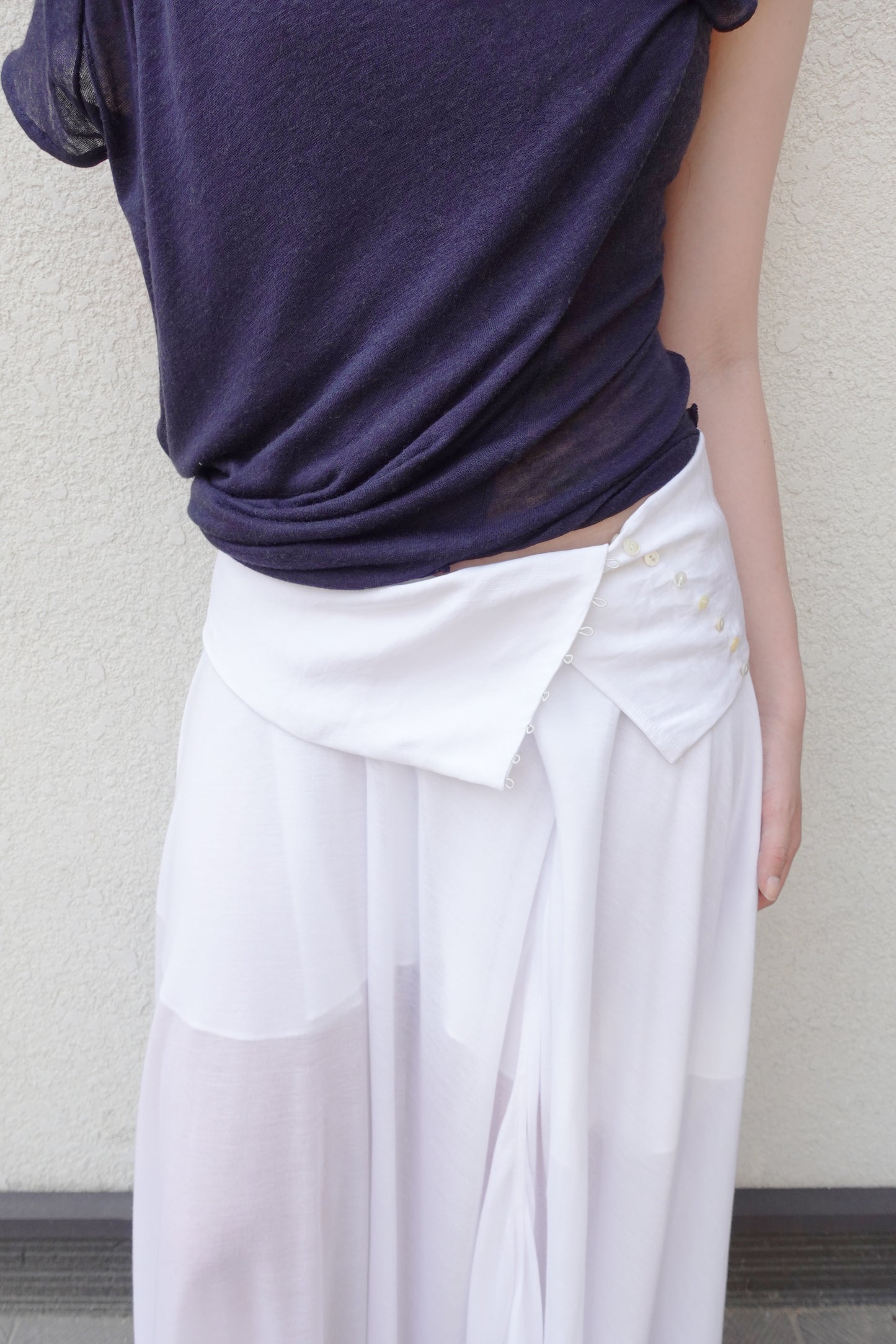 DRAPE 007 'Buttoned Linen-Jersey Skirt'