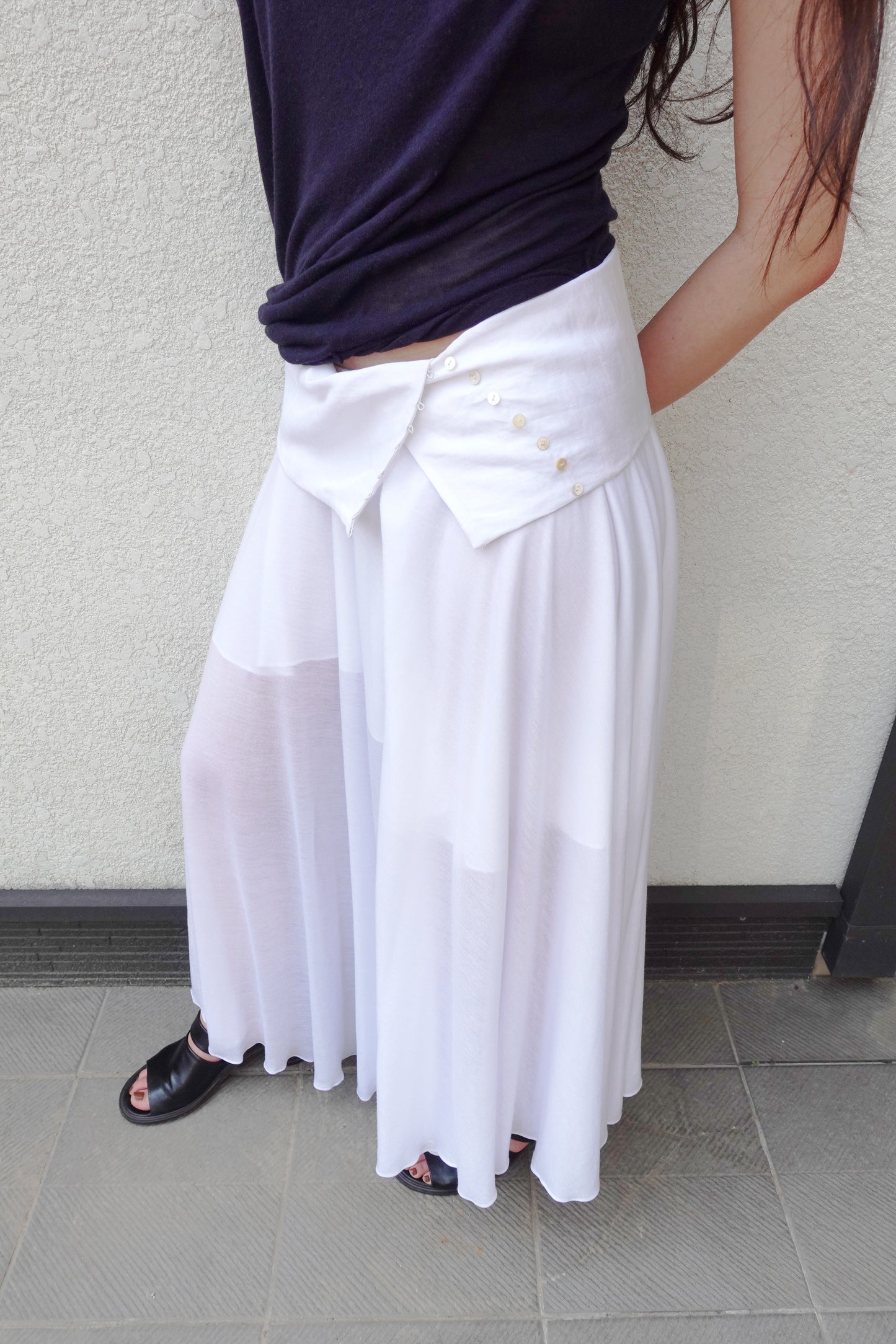 DRAPE 007 'Buttoned Linen-Jersey Skirt'