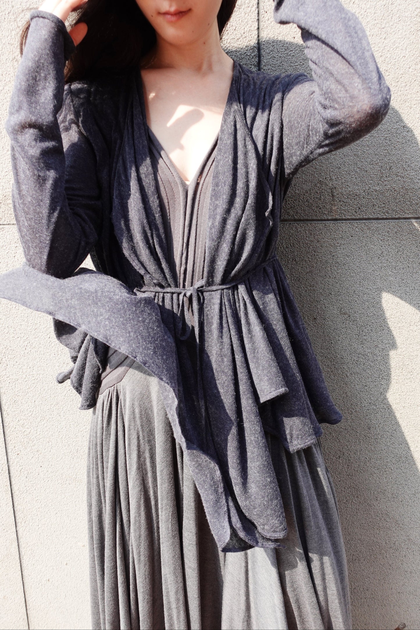 DRAPE 011 'Disheveled Drape Sheer Wool Cardigan'