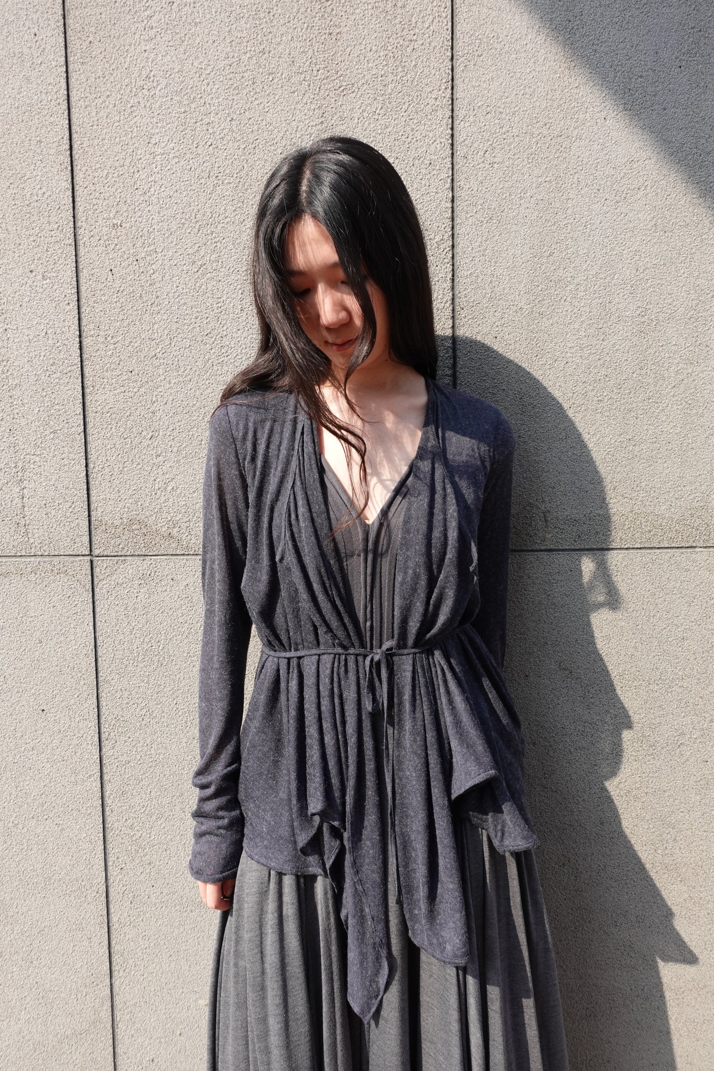 DRAPE 011 'Disheveled Drape Sheer Wool Cardigan'