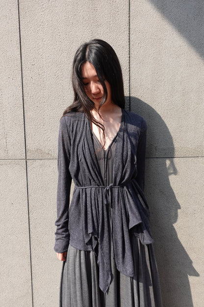 DRAPE 011 'Disheveled Drape Sheer Wool Cardigan'