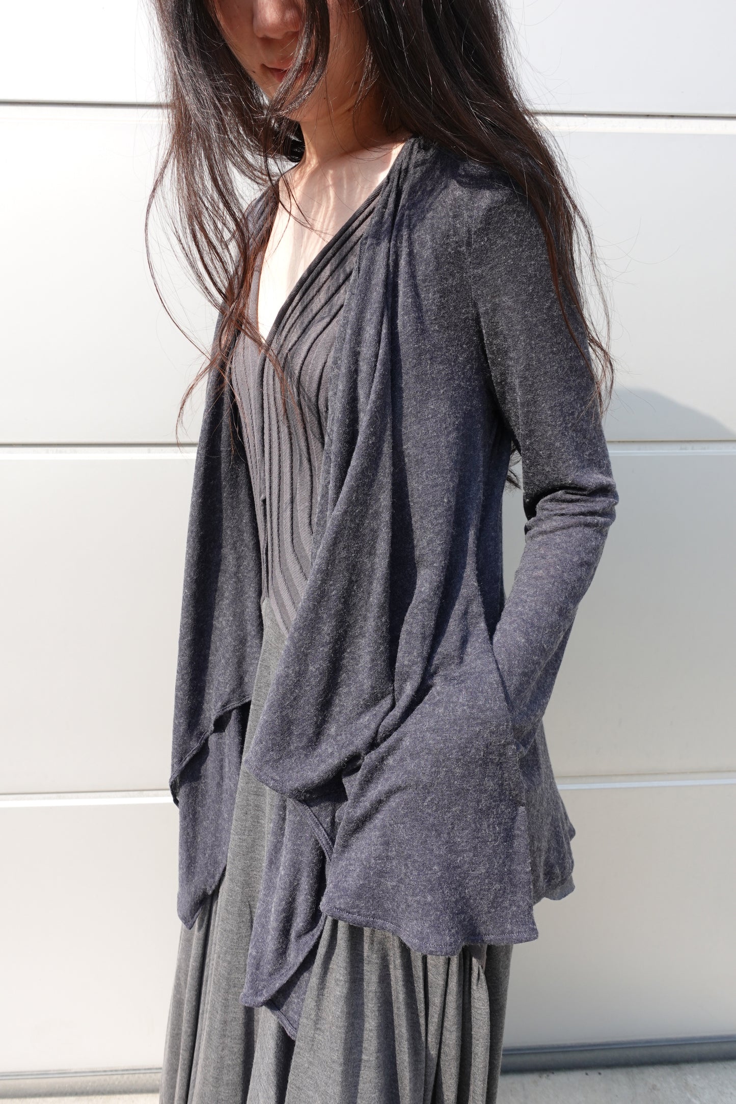 DRAPE 011 'Disheveled Drape Sheer Wool Cardigan'