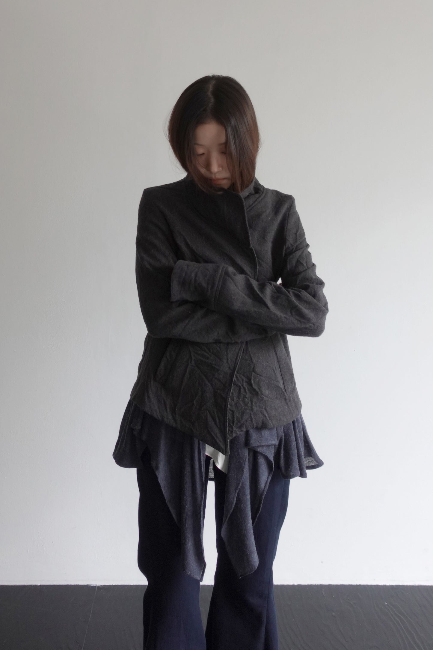 DRAPE 011 'Disheveled Drape Sheer Wool Cardigan'