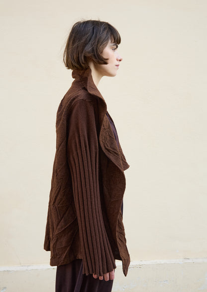 Crease Wool Cash rib knit sleeve draped jacket