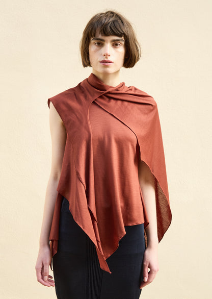 Viscose back shirring scarf layered top