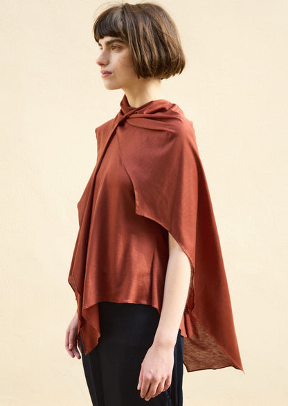 Viscose back shirring scarf layered top