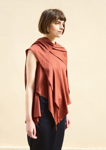 Viscose back shirring scarf layered top